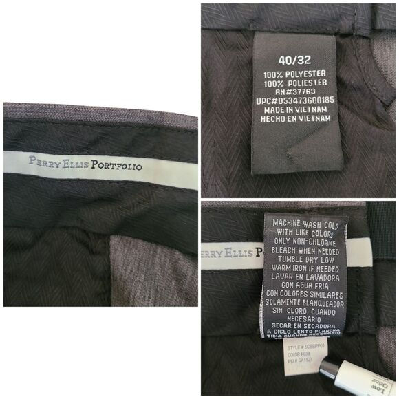 PERRY ELLIS PORTFOLIO Mens Charcoal Gray POLY Pleat Dress Slacks Pants sz 40 32 - Picture 8 of 12